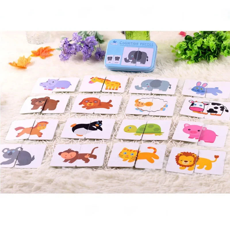 Montessori Baby Puzzle Educational Toys for Children 2 to 4 Age Toddler 3D Wooden Jigsaw Puzzles Kids Iron Box Puzzle Games Toys