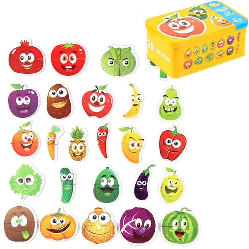 Montessori Baby Puzzle Educational Toys for Children 2 to 4 Age Toddler 3D Wooden Jigsaw Puzzles Kids Iron Box Puzzle Games Toys