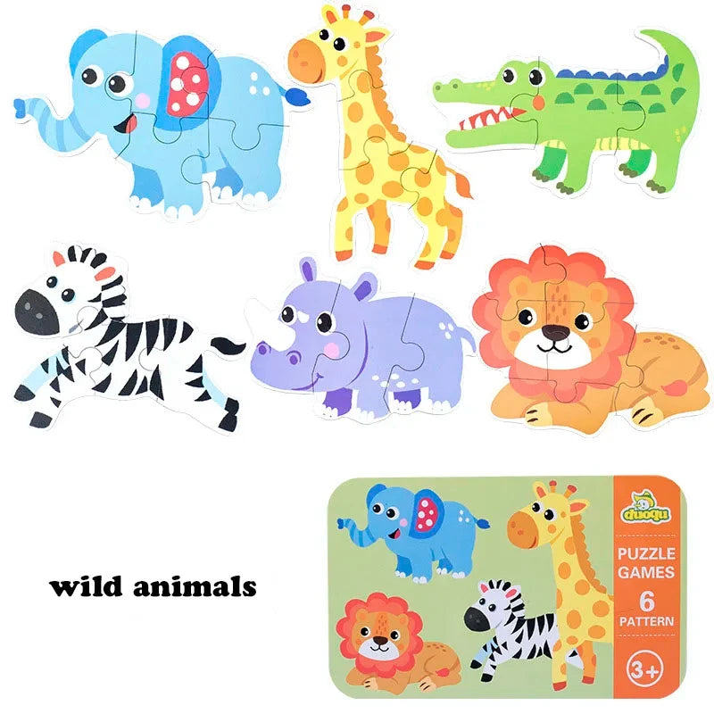 Montessori Baby Puzzle Educational Toys for Children 2 to 4 Age Toddler 3D Wooden Jigsaw Puzzles Kids Iron Box Puzzle Games Toys