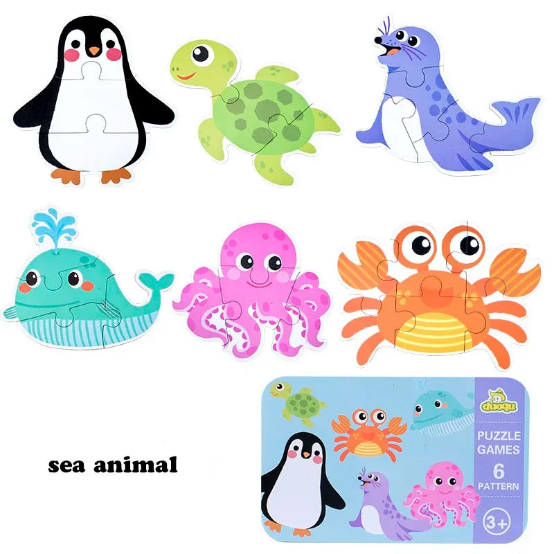 Montessori Baby Puzzle Educational Toys for Children 2 to 4 Age Toddler 3D Wooden Jigsaw Puzzles Kids Iron Box Puzzle Games Toys