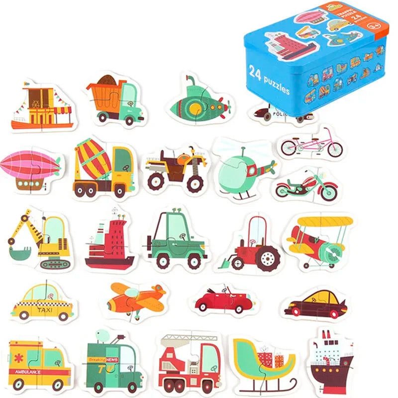 Montessori Baby Puzzle Educational Toys for Children 2 to 4 Age Toddler 3D Wooden Jigsaw Puzzles Kids Iron Box Puzzle Games Toys