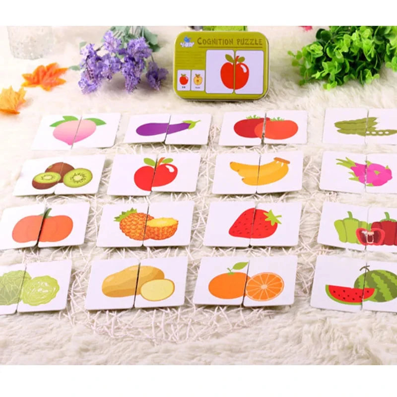 Montessori Baby Puzzle Educational Toys for Children 2 to 4 Age Toddler 3D Wooden Jigsaw Puzzles Kids Iron Box Puzzle Games Toys