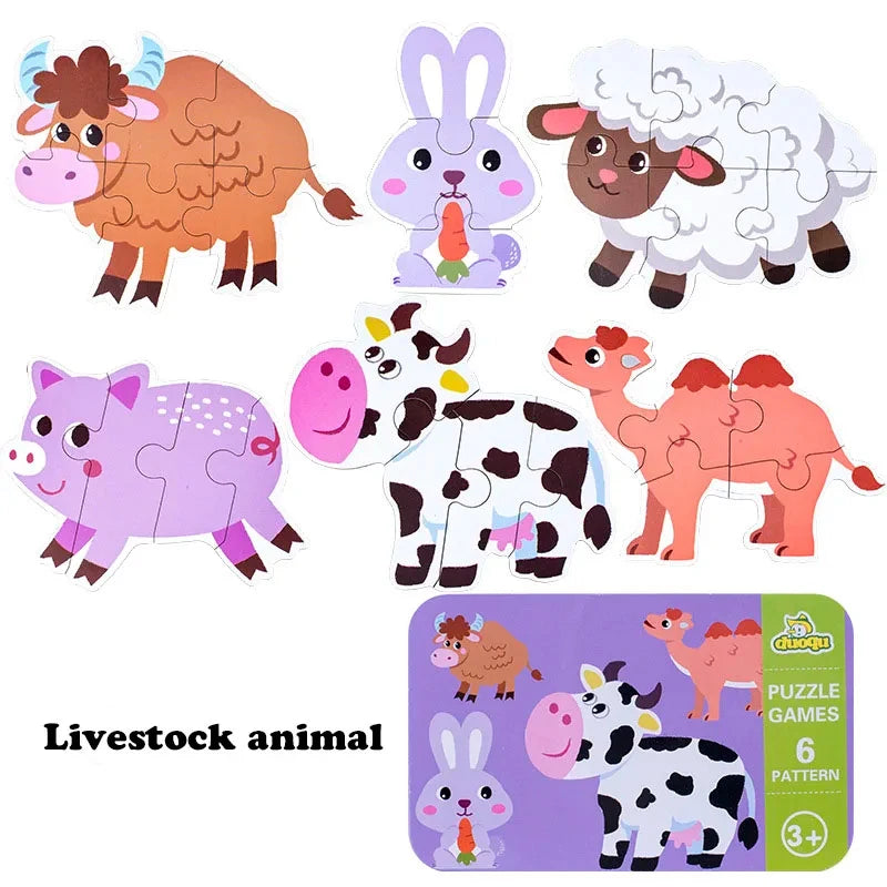 Montessori Baby Puzzle Educational Toys for Children 2 to 4 Age Toddler 3D Wooden Jigsaw Puzzles Kids Iron Box Puzzle Games Toys