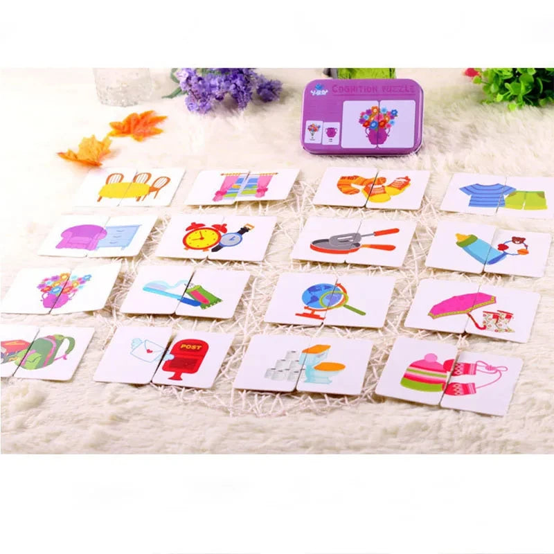 Montessori Baby Puzzle Educational Toys for Children 2 to 4 Age Toddler 3D Wooden Jigsaw Puzzles Kids Iron Box Puzzle Games Toys