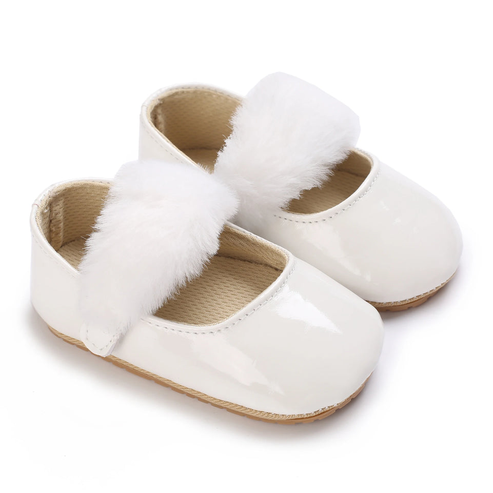 Baby Shoes Girls' Newborn White Series Forefoot Shoes PU Leather Flat Bottom Soft Sole Baby Shoes Bow Baby Princess Shoes